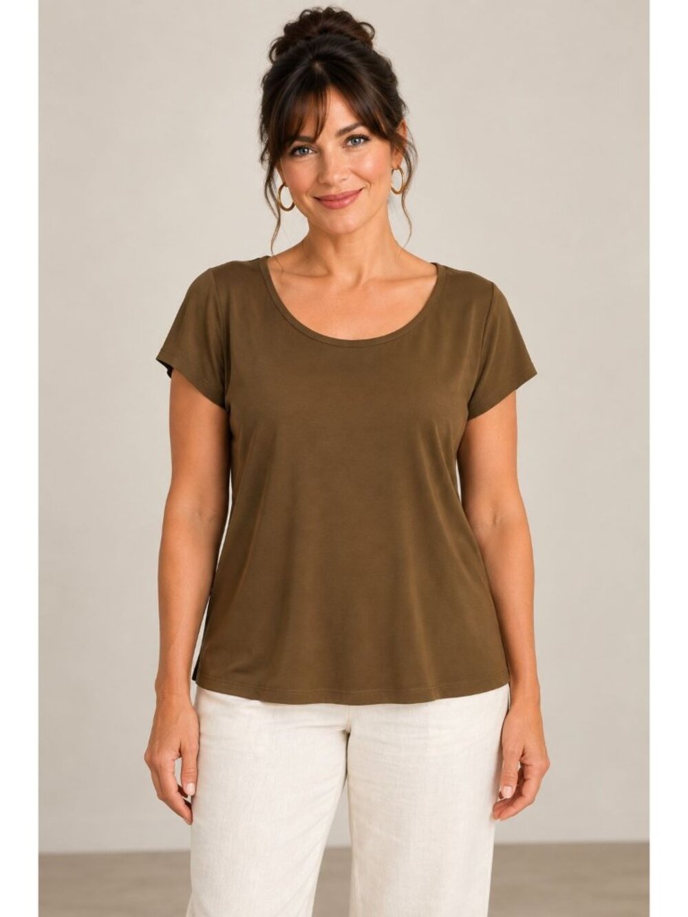 Eileen Fisher Women's Brown 100% Silk Jersey Short Sleeve T Shirt Size XL